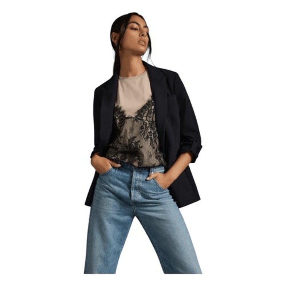 Maeve Anthropologie Lazar Roll-Sleeve Blazer Black Knit 2 - Picture 2 of 10